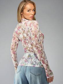 MISSGUIDED Blusa elegante de estilo victoriano vintage con cuello alto, manga larga, encaje floral, transparente y vaporosa para ocasiones especiales, fiestas, eventos y bodas - Multicolor - Ver 2