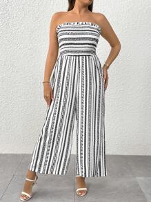 SHEIN Clasi 女士春夏休闲度假抹胸修身阔腿裤连体裤 - 彩色 - 查看 6