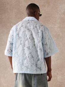 SUMWON 奢华烂花欧根纱纽扣短袖衬衫休闲轻便夏季度假装时尚设计师超大宽松剪裁高级晚礼服