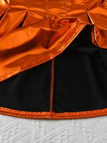 Tween Girl Figure Print Tank Top And Glossy Pleated Skirt - Burnt Orange - View 7