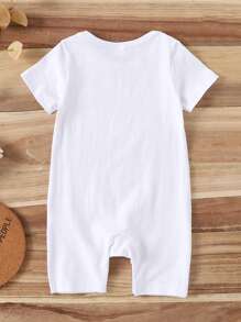 Toddler Boys' Cute Letter Printed Short Sleeve Romper, Summer - White - View 2