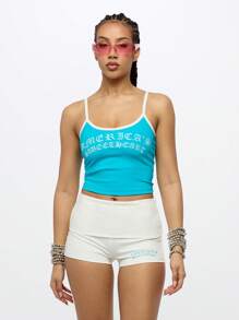 SUMWON WOMEN 印花运动上衣 无袖夏季吊带背心 健身运动上衣 街头服饰 节日时尚吊带背心 - 藍色 - 查看 1