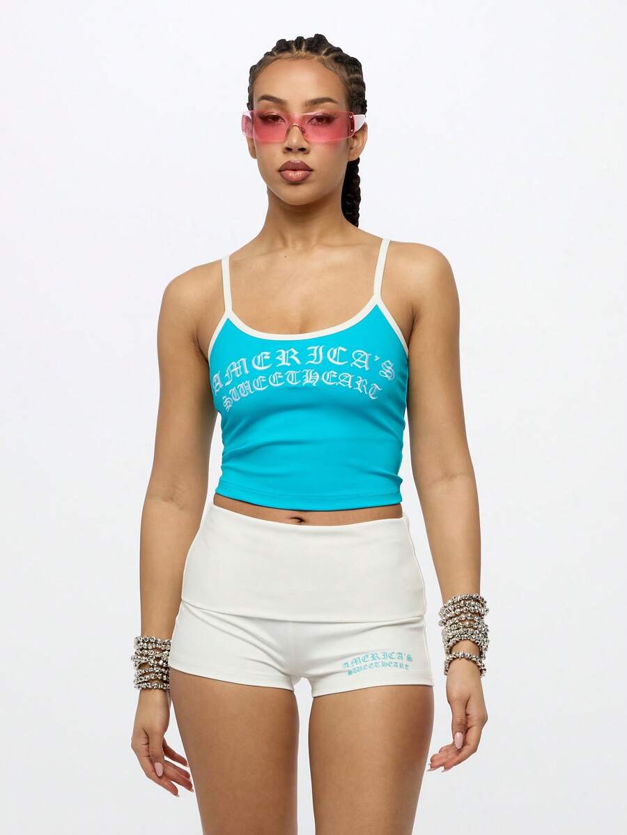 SUMWON WOMEN 印花运动上衣 无袖夏季吊带背心 健身运动上衣 街头服饰 节日时尚吊带背心 - 藍色 - 查看 1