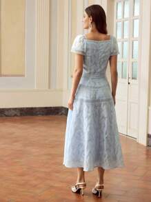 ZEYLAH 对比色蕾丝蝴蝶结细节连衣裙 - 藍色 - 查看 4