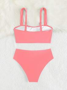 SHEIN Swim 纯色比基尼泳装 - 珊瑚粉 - 查看 7