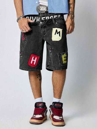 Street Life Men's Double-Layered Waistband Embroidered Denim Shorts