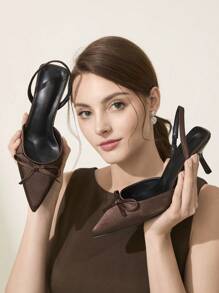 CUCCOO CHICEST Zapatos de tacón alto con punta puntiaguda, correa posterior y diseño de bordado vintage para mujer - Marrón Mocha - Ver 1