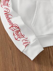 Manfinity RebelGame 男士针织休闲日常青年宽松英伦刺绣长袖连帽毛衣 - 白色 - 查看 3