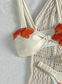 Swim Mod Floral Pattern Plus Size Sexy Women Swimwear Set For Summer Beach Vacation - Multicolor - View 3