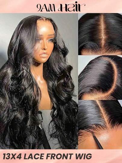 Swiss Transparent Lace Body Wave 13 X 4 Lace Front Wigs Real Human Hair Lace Frontal Closure Wigs With Baby Hair Pre Plucked Natural Hairline Wig Natural Black Color