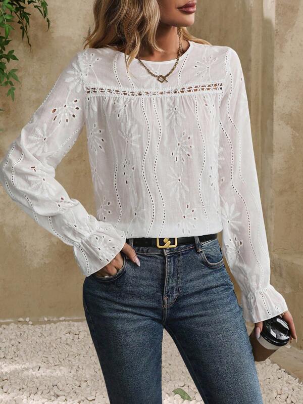 EMERY ROSE Blusa con bordado con ojal de manga amplia