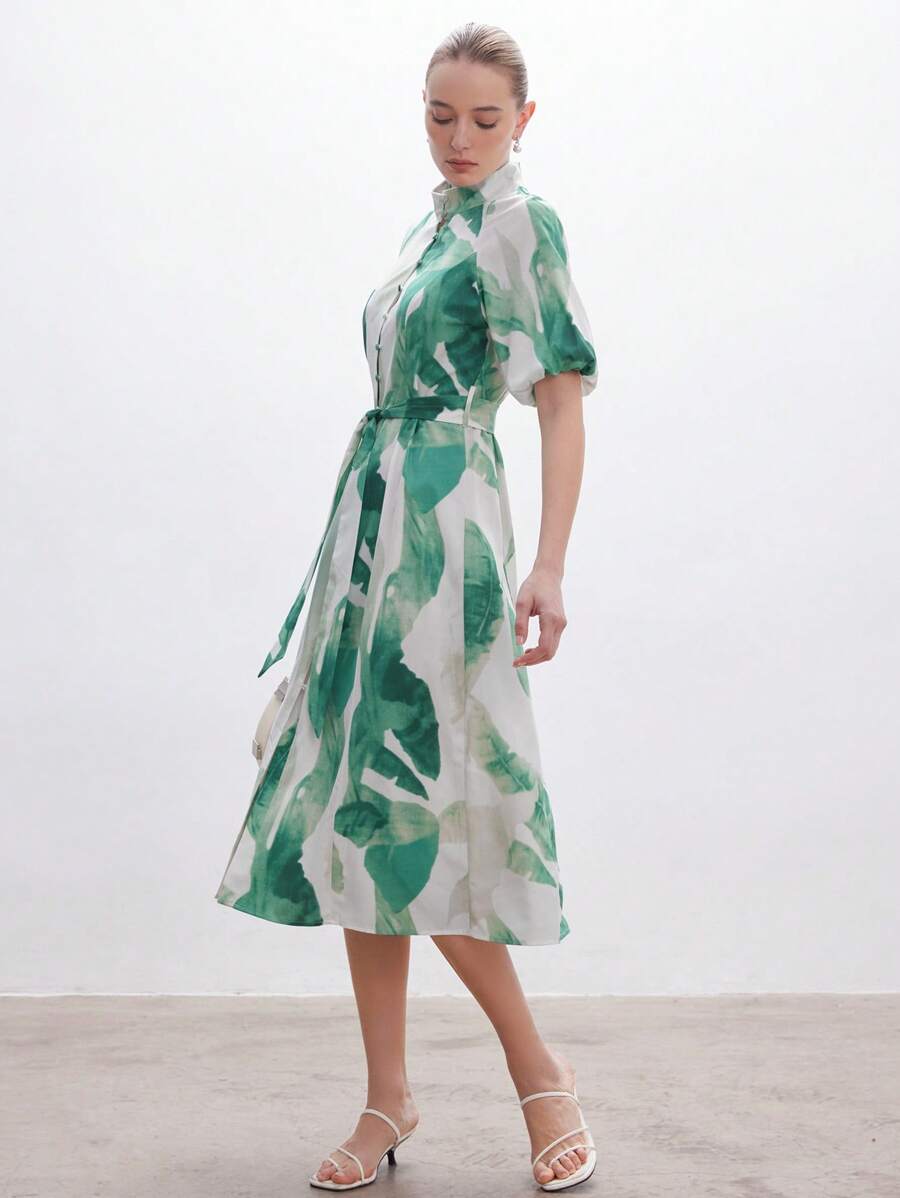 Aveloria Modichic 女士印花灯笼袖连衣裙度假服装女士