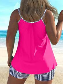 Swim Lushoire Women's Holiday Beach Spaghetti Strap Tankini Set For Summer Beach Vacation