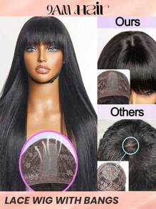 带刘海的蕾丝前假发 带刘海的直发人发 3x1 无胶假发 带刘海的蕾丝前闭合假发 自然发际线 自然黑色假发 - Natural Black - 查看 1