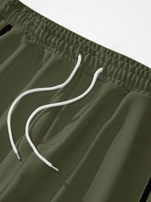 Manfinity Homme Men's Contrast Stripe Side Button Drawstring Waist Sweatpants Men Joggers Great Quality - Green - View 6