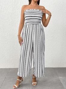 SHEIN Clasi 女士春夏休闲度假抹胸修身阔腿裤连体裤 - 彩色 - 查看 4