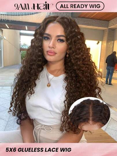 ALL READY WIG Chocolate Brown Deep Wave Glueless Wig Human Hair Pre Plucked Pre Cut Glueless Lace Front Wig Ready To Wear 6x5 Body Wave 180% Density #4 Closure Wig Bleached Knots For Women