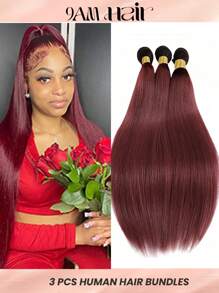 3Pcs Burgundy Bundles Colored Human Hair Ombre Bundles 1B/burg 100% Unprocessed 2 Tone Ombre 3 Bundles Human Straight Hair Extension for Women