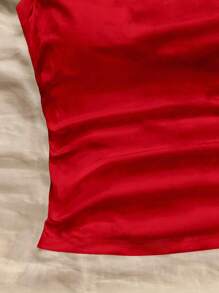 Soleia 2 piezas Parte superior de tiras con espalda descubierta fruncida con estampado rojo y negro, adecuada para el verano
