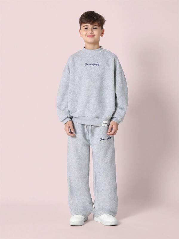SUMWON Conjunto de chándal de colección de firma juvenil - Ropa deportiva informal, cálida y acogedora de invierno con forro polar, conjunto de ropa de entrenamiento cómoda, ropa de calle y de estar en casa