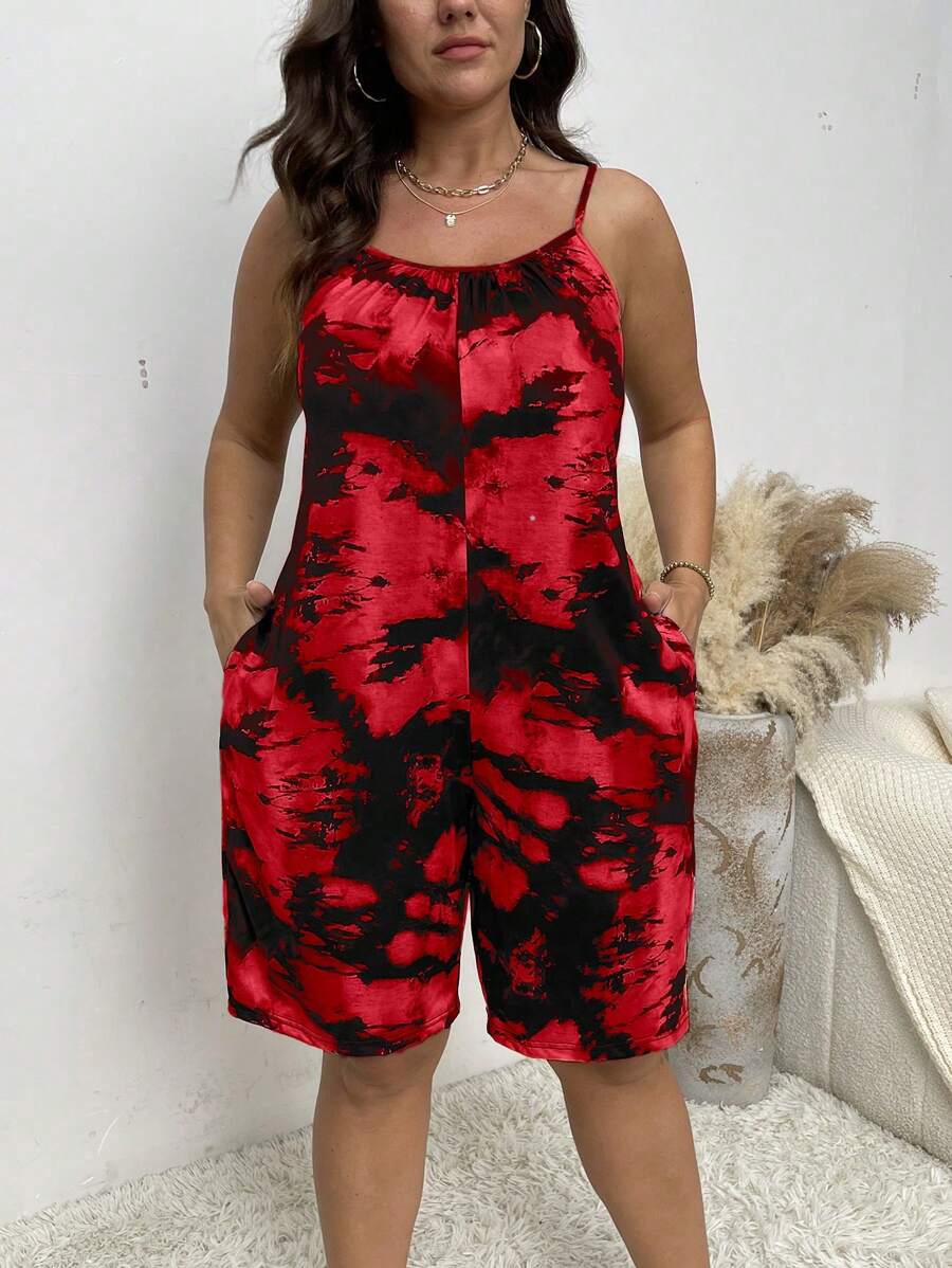 SHEIN Clasi Bộ đồ liền thân cỡ lớn thời trang cho mùa hè - Đỏ - Xem 1