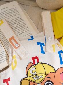 SHEIN Playful Pals Baby Boy Cute Puppy Print Overalls Set With Blue T-Shirt, Makes Baby Look Even Cuter Toddler Summer Clothes Sets Boy Clothes For Kids Children Clothes - Yellow - View 5