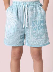 SUMWON Boys Summer Bandana Print Co-Ord Set Short Sleeve Button Down Shirt Drawstring Shorts Vacation Beach Holiday Resort Wear Tween Teenage Fashion Outfit Pack - Multicolor - View 6