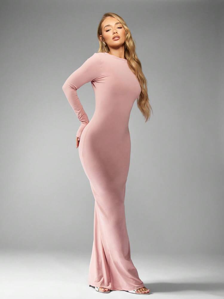 MISSGUIDED Abito lungo aderente a maniche lunghe, abito da sera morbido e ampio, da cerimonia, adatto per matrimoni, feste formali ed eleganti, indicato per l'inverno e l'autunno