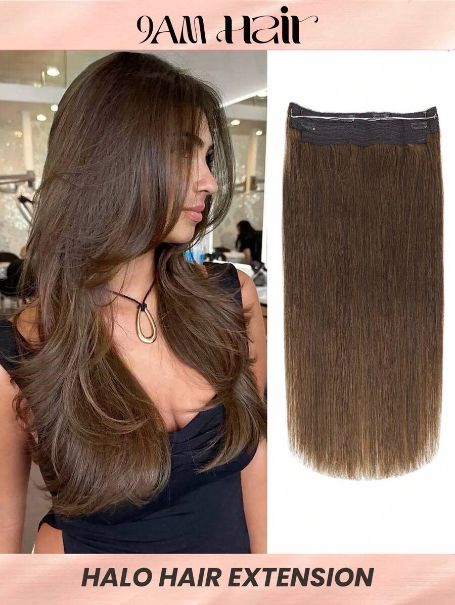 Halo Invisible Wire Human Hair Extensions With Transparent Headband Adjustable Size Removable Secure Clips Hair Extensions