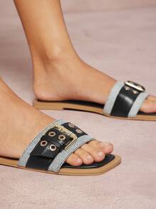 SHUZIA 女士时尚休闲舒适平底凉鞋 - 黑色 - 查看 4