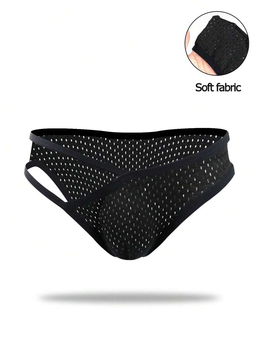 男士性感内衣，简约时尚三角裤和丁字裤 - 黑色 - 查看 1