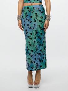 SUMWON WOMEN 带有猎豹印花图案的网眼长裙，修身剪裁，俱乐部派对节日舞蹈服装，Y2K 时尚宣言单品 - 彩色 - 查看 1