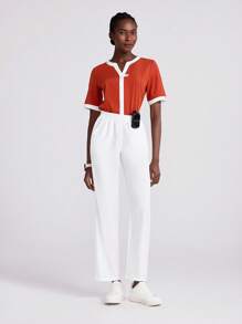 TaskEZ Ensemble de tenue de travail infirmière avec Top à manches courtes et pantalon de couleur contrastée, vêtements de travail pour femmes, grandes tailles, deux pièces