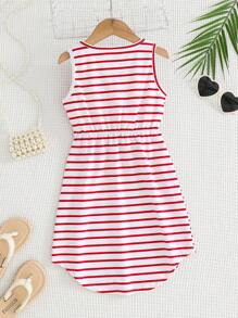 SHEIN Young Girl Fashionable Casual Striped Sleeveless Dress