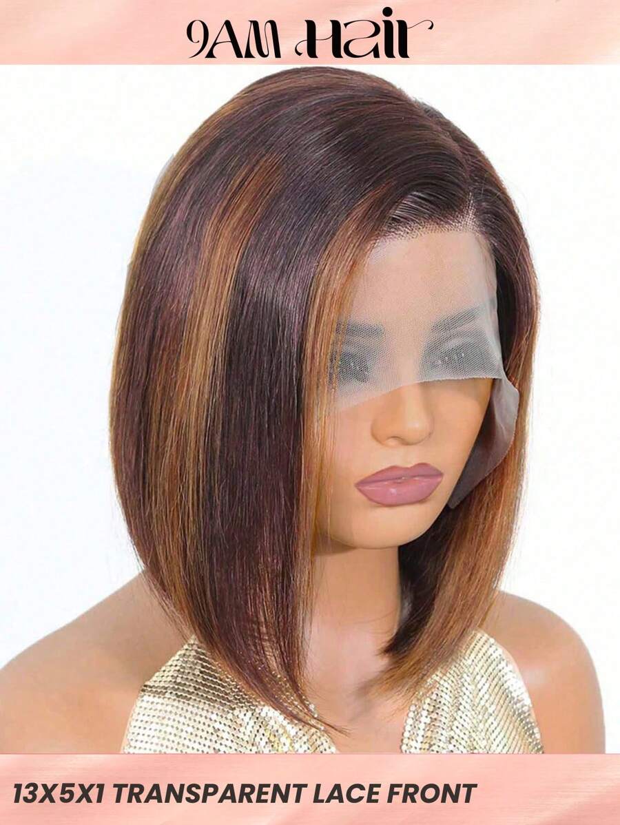 Onda de encaje transparente Bob 13X4X1 13X5X1 T Parte Pelucas de encaje Onda del cuerpo Recta real Corte de duendecillo Peluca de cabello humano de color corto Pelucas de cierre frontal para mujeres con cabello de bebé frontal Peluca de línea de cabello natural prearrancada - S3/30/33 - Ver 1