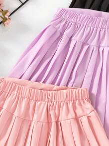 Genkimix Kids 3 件套女童百褶裙，纯色，休闲百搭，适合日常穿着，适合夏季幼儿 - 彩色 - 查看 5