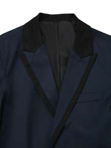 Manfinity Mode Men's Suit Set Including Jacket And Pants, Minimalist Fashion Casual Everyday Wear, Men Casual Suit, Nice Suit For Men - Navy Blue - View 4