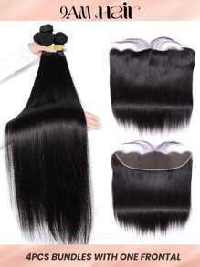 4pcs long straight bundles with 13 X 4 lace frontal natural black virgin human hair Extensions