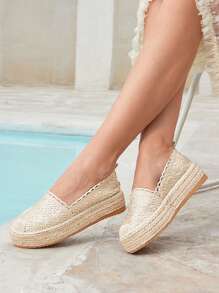 Styleloop Women's Woven Rope Platform Wedge Sandals, Boho Style, Retro American Western Music Festival Party Outfit For Christmas Valentine's Day Vacation Outfits Travel Essentials - Gold - View 6