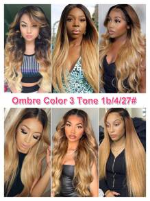 Ombre 3 Color 1B/4/27# Body Wave Virgin Human Hair Weave Bundles Ombre Three Tone Color Wavy Hair Weft - SNatural/4/27 - View 6