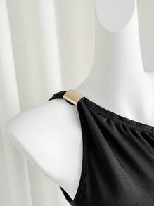 Chiquease 夏季新款黑色不对称领口不对称紧身优雅性感腰部女式迷你连衣裙 - 黑色 - 查看 6