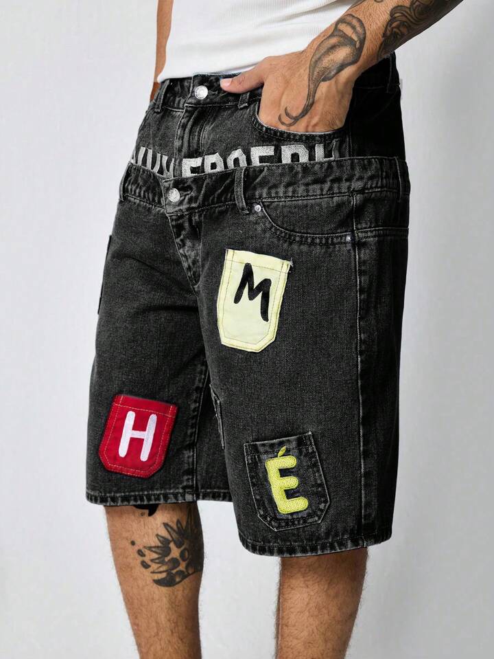 Our Street Life Men's Double-Layered Waistband Embroidered Denim