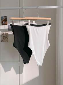 SHEIN LUNE 2 件黑白抹胸女式紧身衣 Gyaru 女式紧身衣 夏季热带度假女装 欧洲夏季狂欢上衣 女式夏季服装 - 黑與白 - 查看 3