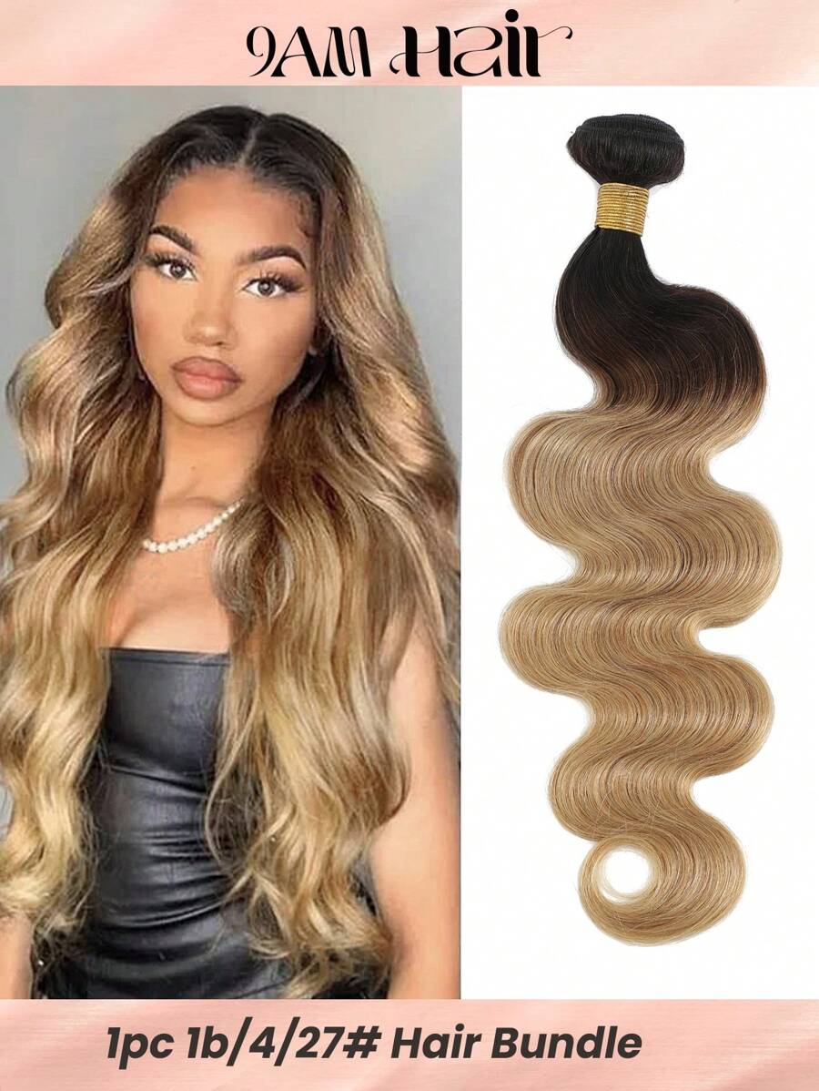 Ombre 3 Color 1B/4/27# Body Wave Virgin Human Hair Weave Bundles Ombre Three Tone Color Wavy Hair Weft - SNatural/4/27 - View 1