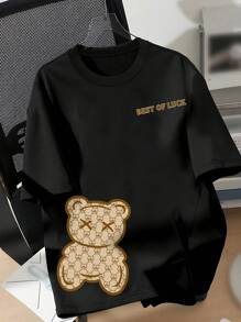 Flirla Branded Brown Short Plus Size Round Neck T-Shirt With Cute, Fashionable, Sexy Printed Pattern Front Design, Comfortable Casual Home Wear For Women, Spring/Summer - Black - View 1