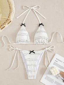 SHEIN Swim 2pcs/Set New Summer Backless Tie Bow Knot Bikini Set, Sexy Bodycon Halter Women Music Festival Swimwear - White - View 7