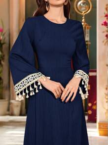Al Najma Women's Solid Color Long Sleeve Long Dress, Minimalist Fashion Suitable For Summer