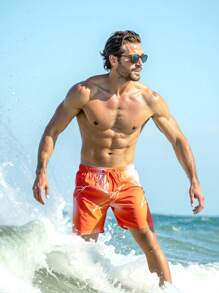 Surfspeed Men's Lightning Print Drawstring Waist Beach Shorts - Orange - View 5