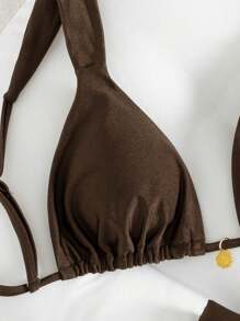 Glamine 2 piezas Conjunto de bikini con brillo perlado y decoración metálica, elegante con tirantes ajustables, sin cables, de estilo sencillo para mujeres