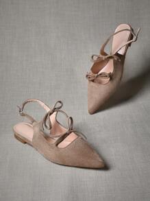 SHUZIA Women's Taupe Suede Pointed Toe Comfort Soft Slip On Flats Mother's Day Present - Beige - View 2